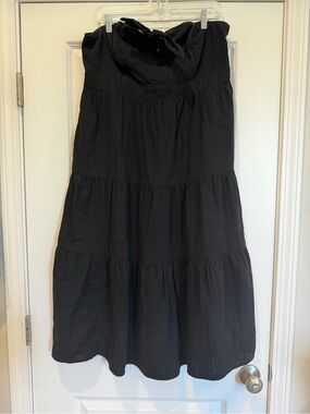 Black Tiered Tie-Front Strapless Midi Dress - Women